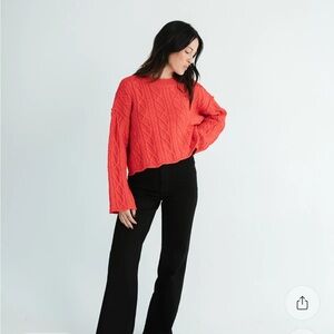 Carly Jean Los Angeles Cropped Cable Knit Sweater in Red